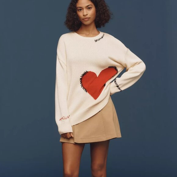 Anthropologie Sweaters - Anthropologie Maeve Crew-Neck Whipstitch Heart Icon Sweater Size S MWT Small